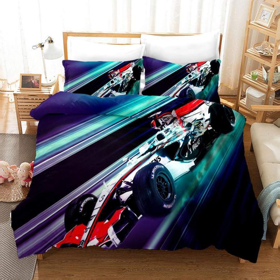 3D F1 Racing Car Quilt Cover Set Bedding Set Pillowcases 06