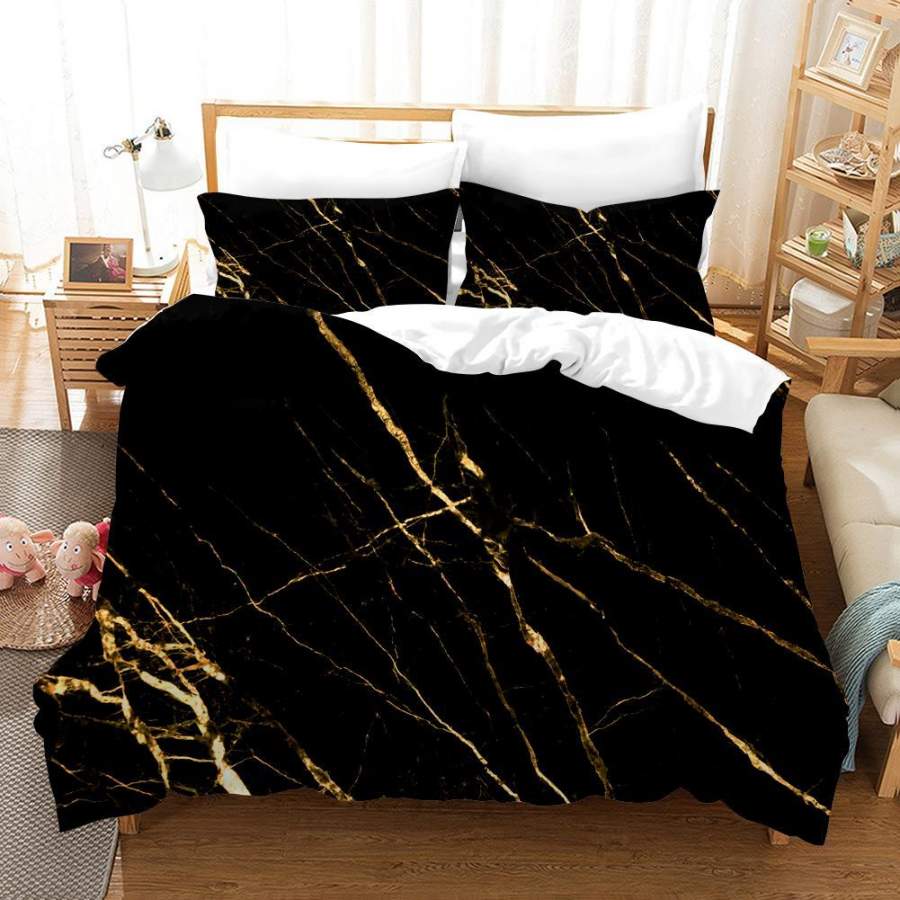 3D Black Golden Marble Texture Quilt Cover Set Bedding Set Duvet Cover Pillowcases SF91