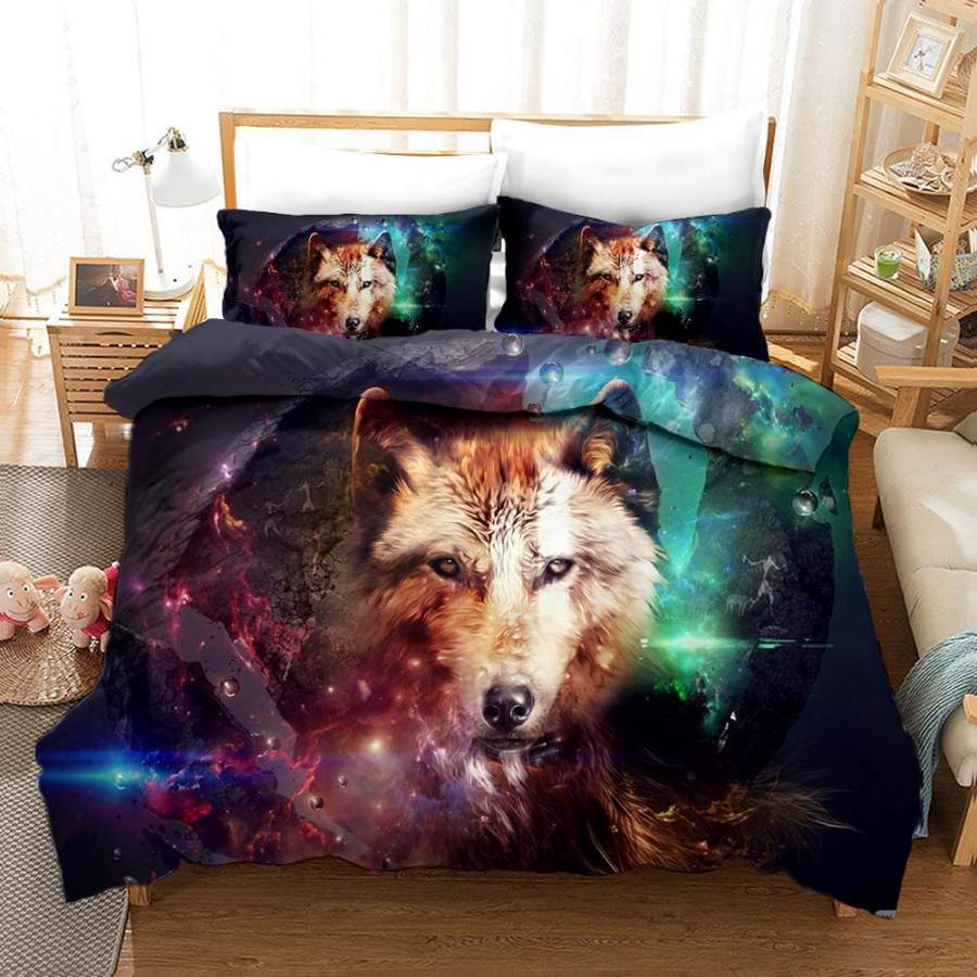 3D Wolf Aurora Quilt Cover Set Bedding Set Pillowcases 222