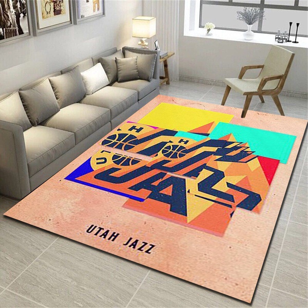 Utah Jazz Logo Area Rug, Basketball Team Living Room Carpet, Sports Floor Decor