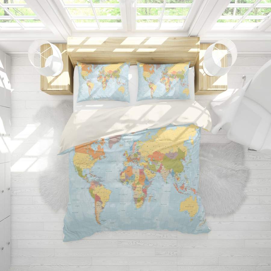 3D Details  World map  Quilt Cover Set Bedding Set Pillowcases