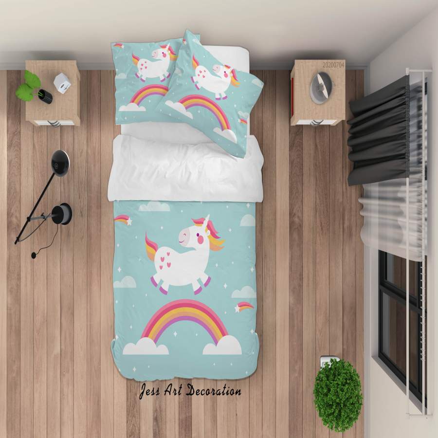 3D Cartoon Unicorn Rainbow Quilt Cover Set Bedding Set Duvet Cover Pillowcases SF120