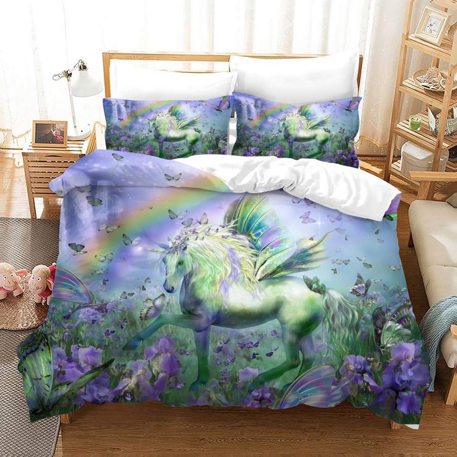 3D Rainbow Garden Unicorn Quilt Cover Set Bedding Set Duvet Cover Pillowcases JN1009