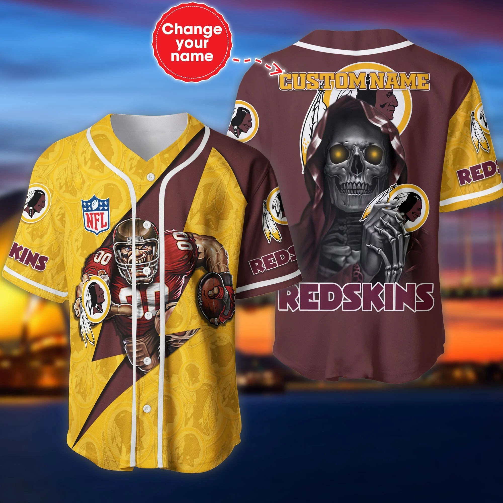 Washington Commanders Baseball Jersey Shirt Skull Custom Name