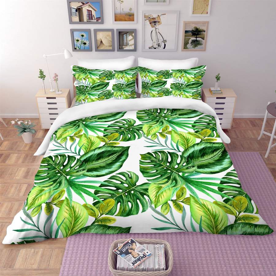 3D Green Palm Leaves Quilt Cover Set Bedding Set Pillowcases 25