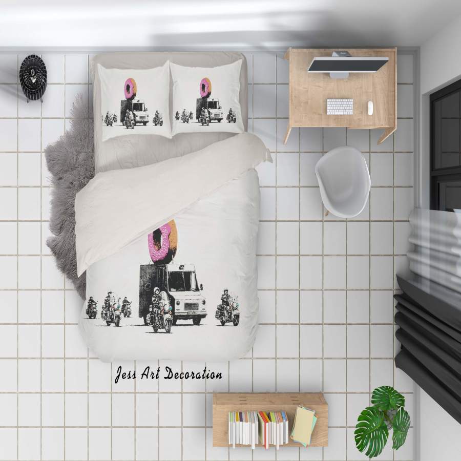 3D Banksy Donuts Strawberry Motorcycle Teams Quilt Cover Set Bedding Set Duvet Cover Pillowcases  ZY D79