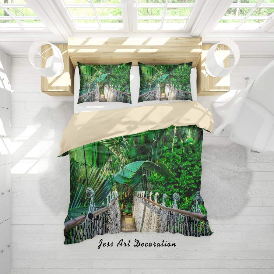 3D Tropical Plant Suspension Bridge Quilt Cover Set Bedding Set Duvet Cover Pillowcases A159 LQH