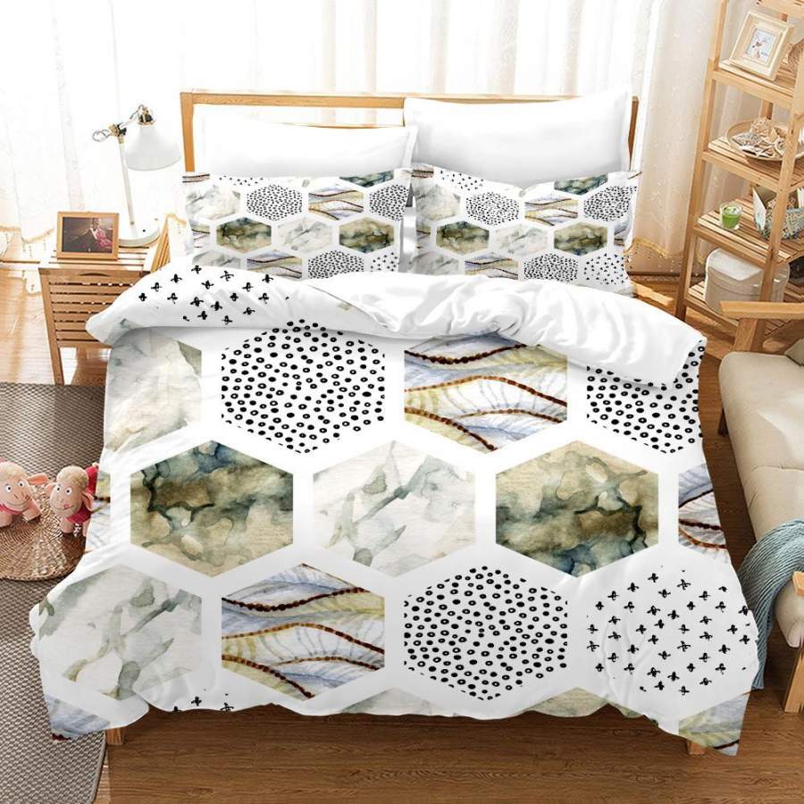 3D Hexagon Texture Quilt Cover Set Bedding Set Duvet Cover Pillowcases SF9