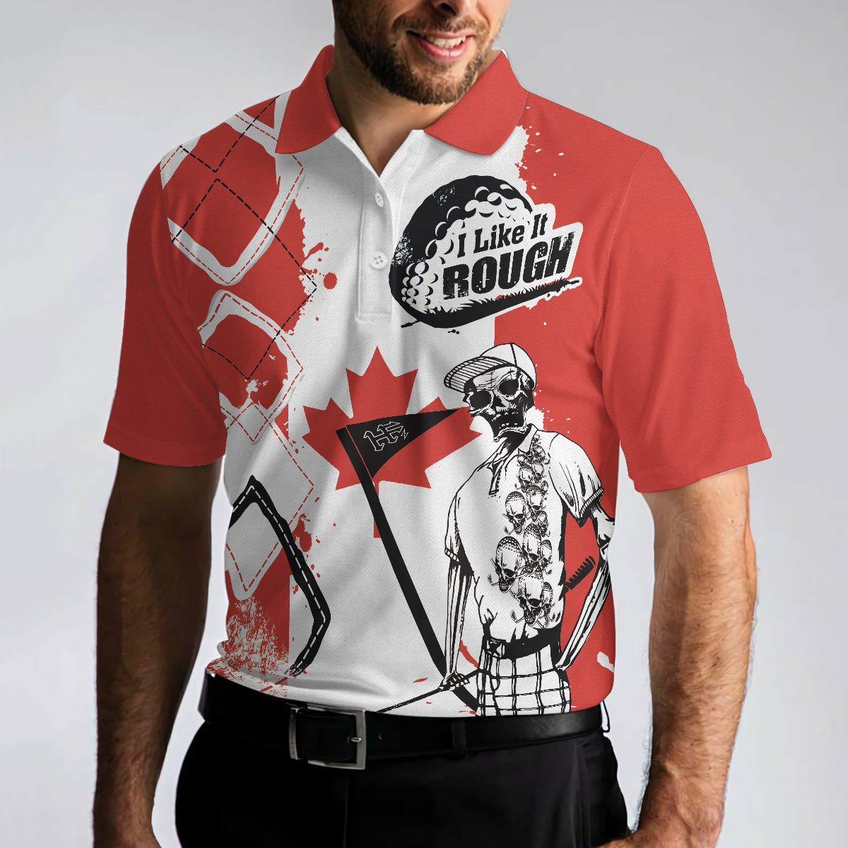 Argyle Pattern Skeleton Golfing Men Polo Shirt