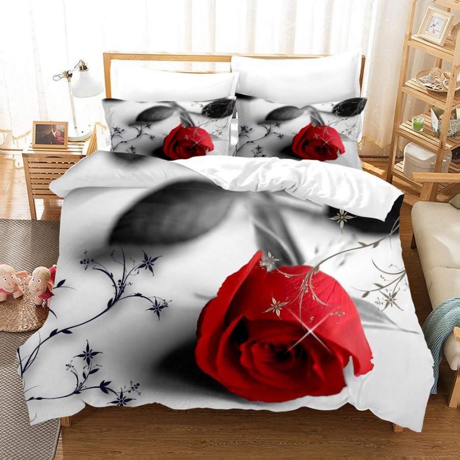 3D Red Rose Quilt Cover Set Bedding Set Pillowcases 61