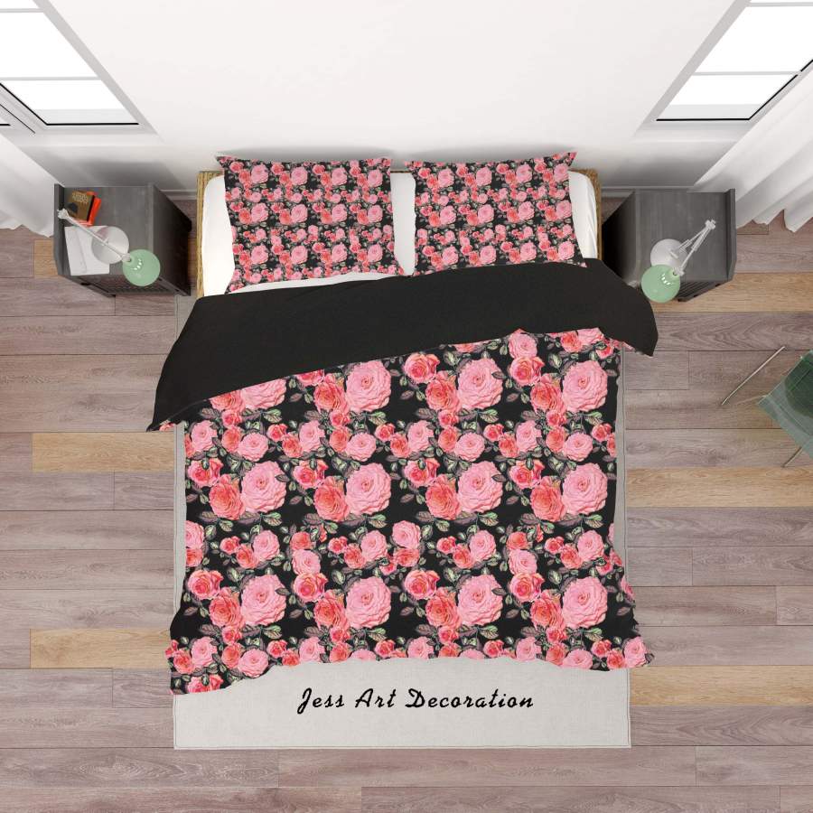 3D Black Red Flowers Quilt Cover Set Bedding Set Duvet Cover Pillowcases SF86