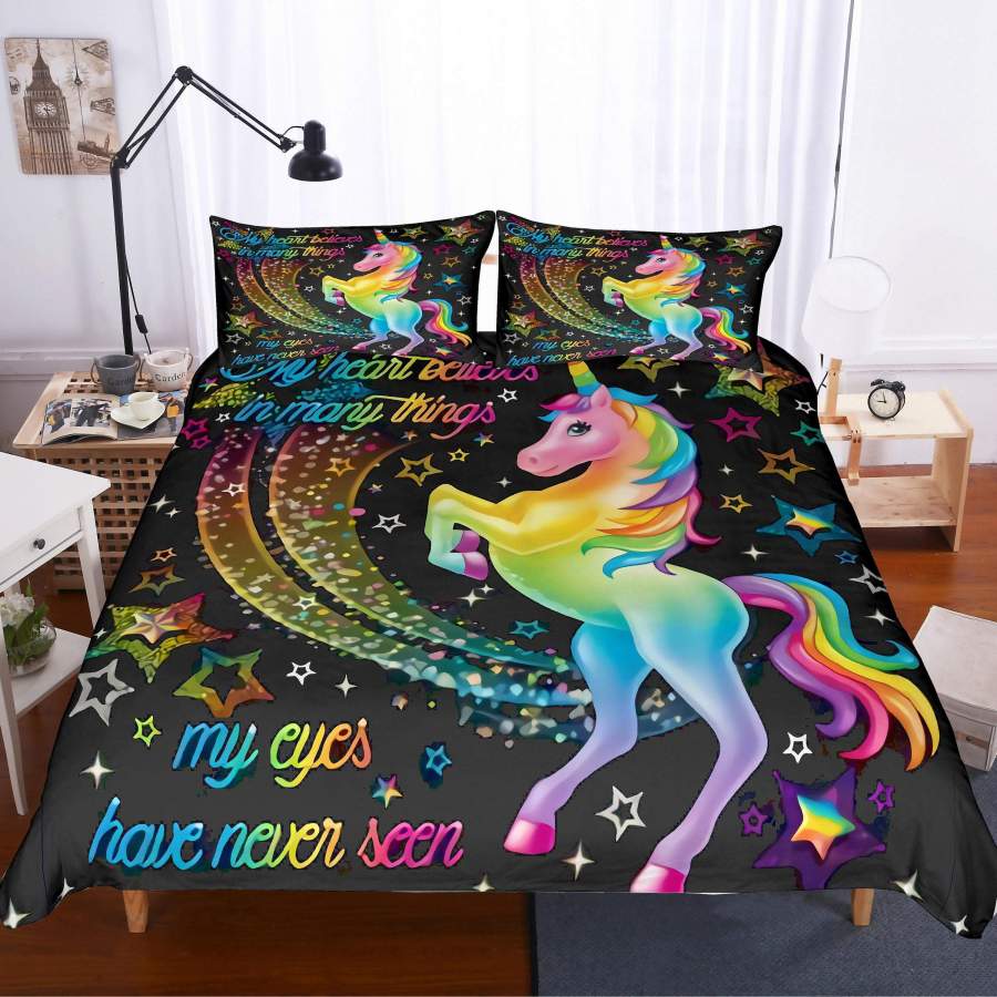 3D Cartoon  Colorful  Unicorn  Quilt Cover Set Bedding Set Pillowcases