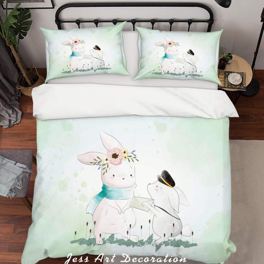 3D Green Rabbit Quilt Cover Set Bedding Set Duvet Cover Pillowcases SF59