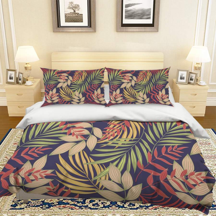 3D Green Leaves Quilt Cover Set Bedding Set Pillowcases 6