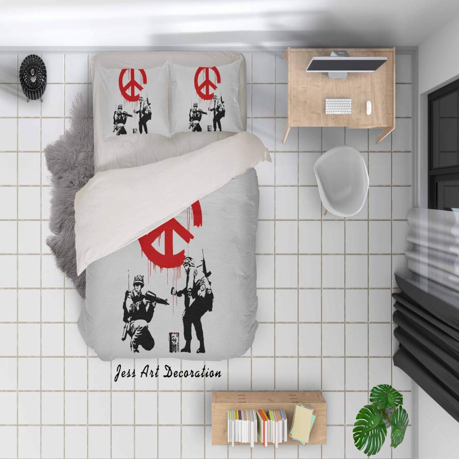 3D Red Symbol Banksy Mural Soldier Quilt Cover Set Bedding Set Duvet Cover Pillowcases  ZY D96