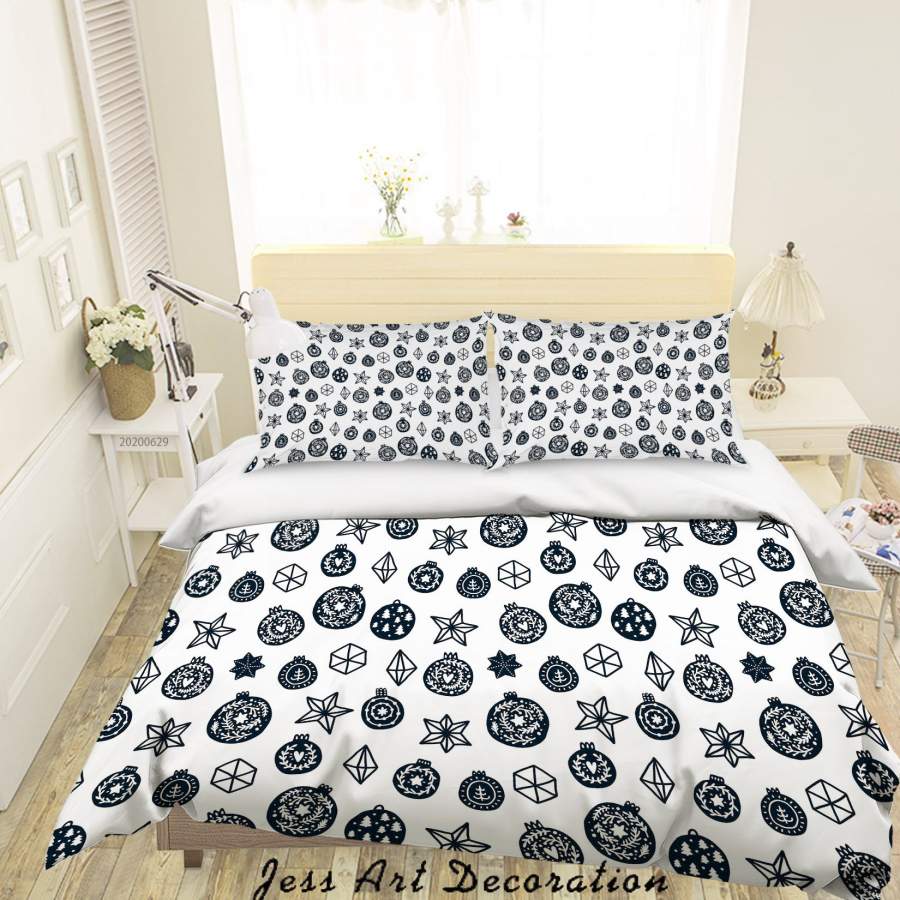 3D White Black Pomegranate Star Quilt Cover Set Bedding Set Duvet Cover Pillowcases SF81