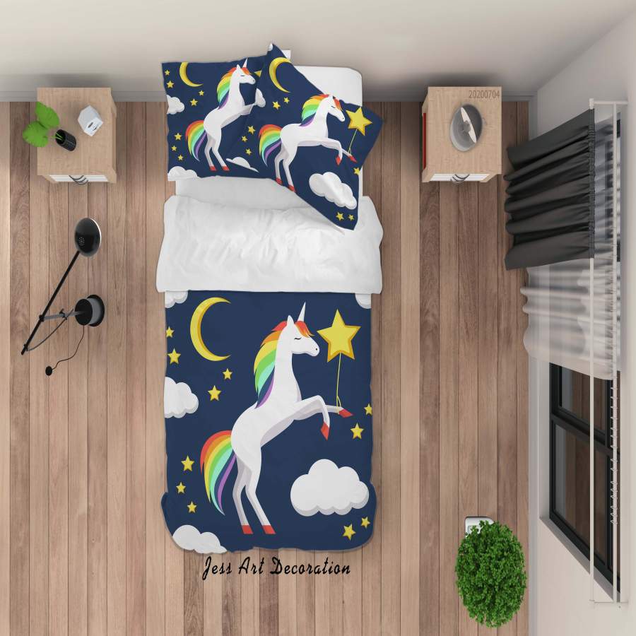 3D Moon Stars Unicorn Quilt Cover Set Bedding Set Duvet Cover Pillowcases SF98