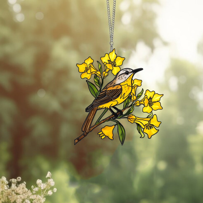 Yellow Jessamine Carolina State Bird – Gift For Friends, Family Members – Window Hanging Suncatcher Ornament