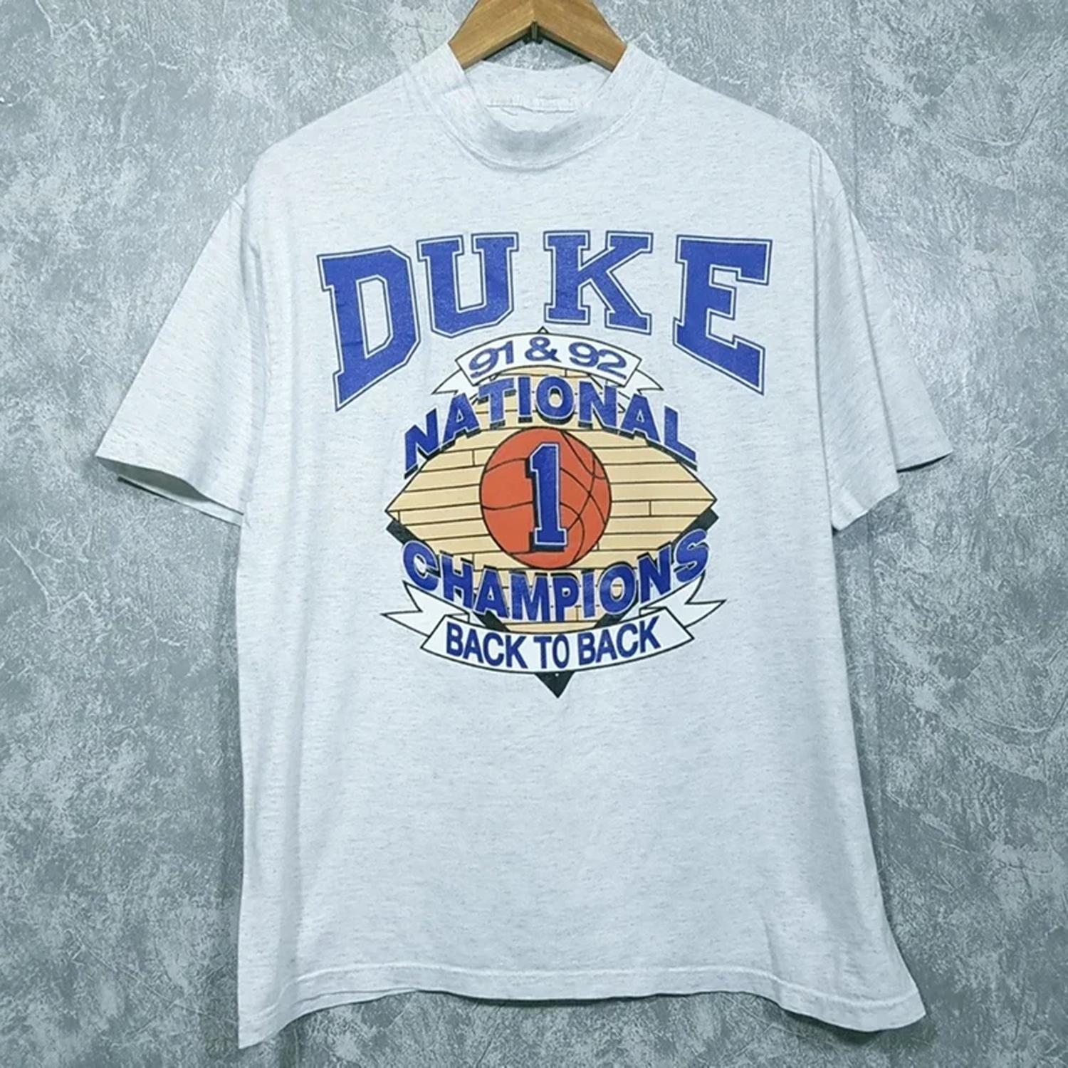 Vintage 90s Duke 91 & 92 National 1st Champions Back to Back T-shirt, Duke University National Champions T-shirt, Duke 91 & 92 NCAA Fan Shirt, Shirt Outfit Idea