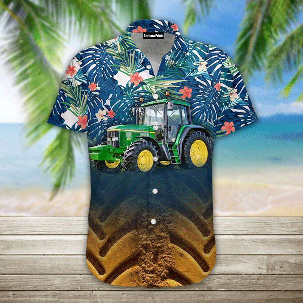 Tractor Blue Leaf Aloha Hawaiian Shirts For Men & Women