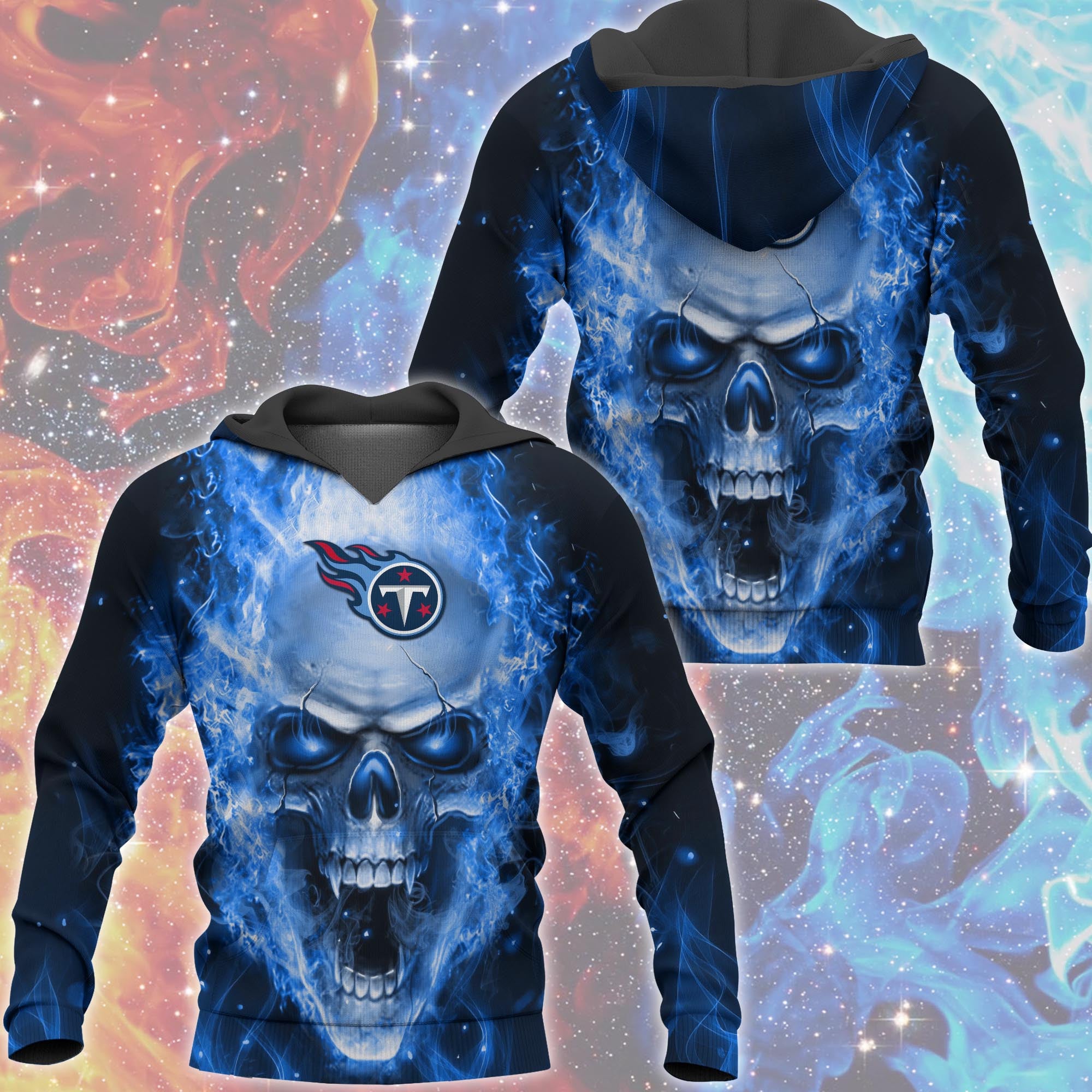 Tennessee Titans Skull Hoodies 3D With Zipper, Pullover