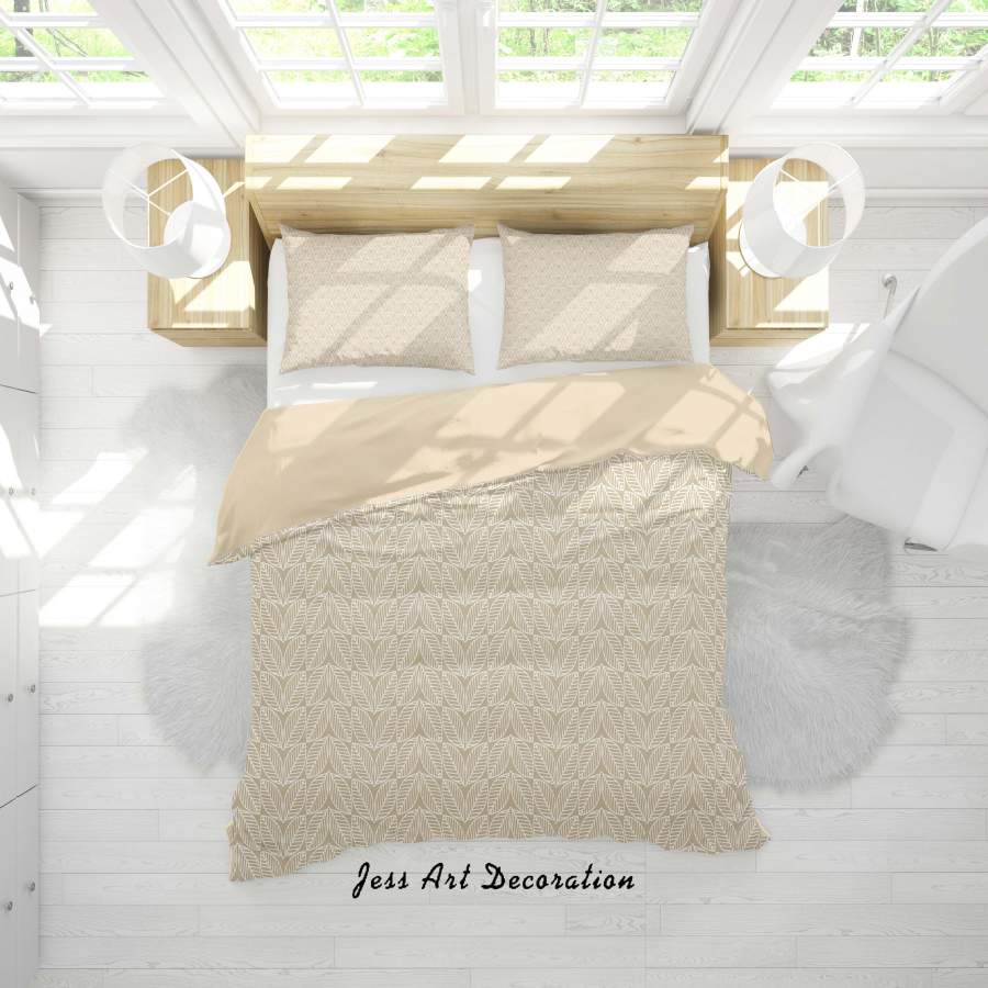 3D Khaki Leaves Quilt Cover Set Bedding Set Duvet Cover Pillowcases SF42