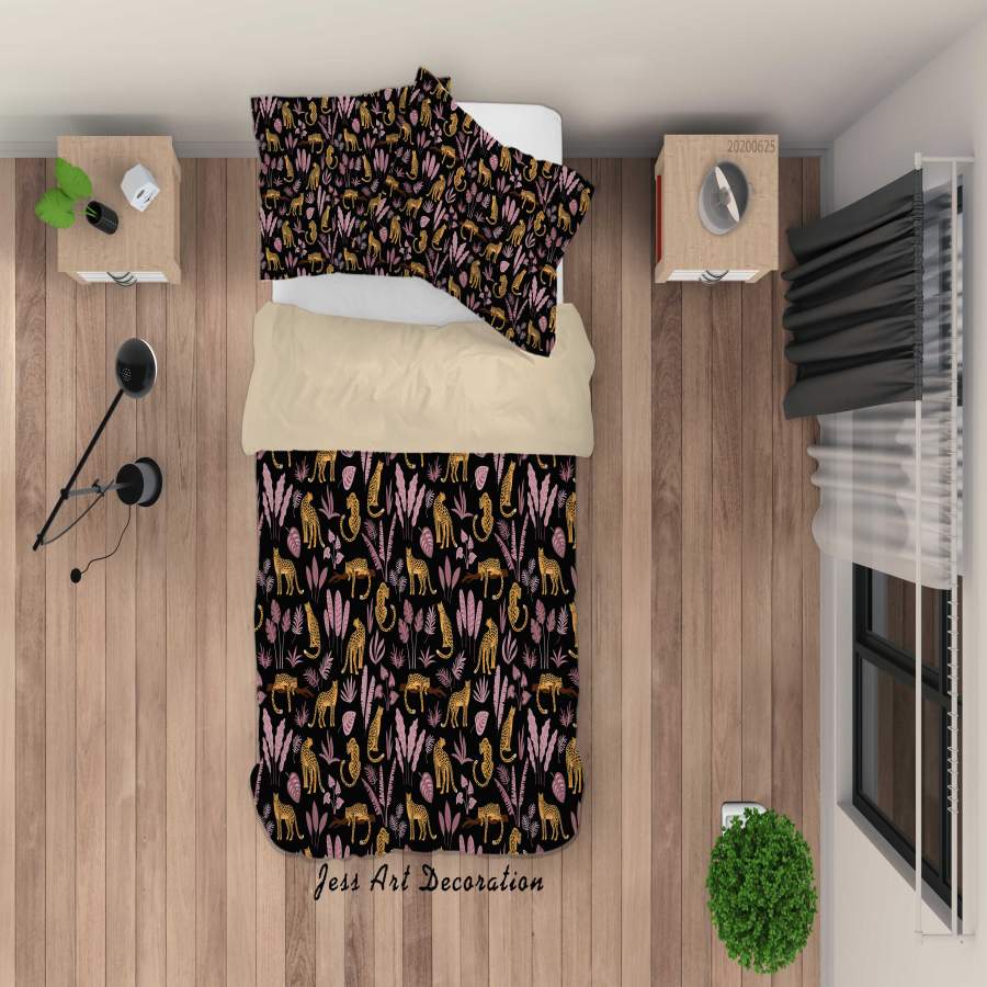 3D Black Leopard Plants Quilt Cover Set Bedding Set Duvet Cover Pillowcases SF131