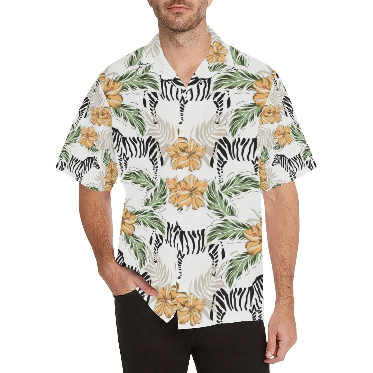 Zebra Hibiscus Pattern Men’s All Over Print Hawaiian Shirt