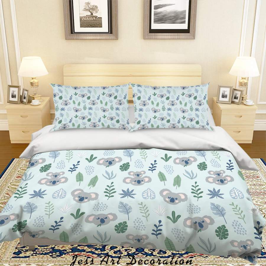 3D Cartoon Koalas Leaves Quilt Cover Set Bedding Set Pillowcases 101