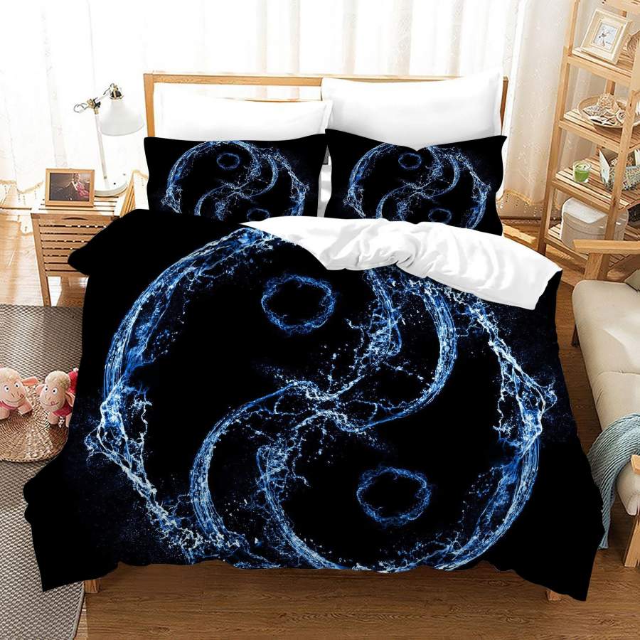 3D Black Blue Tai Chi Eight Diagrams Quilt Cover Set Bedding Set Duvet Cover Pillowcases SF69