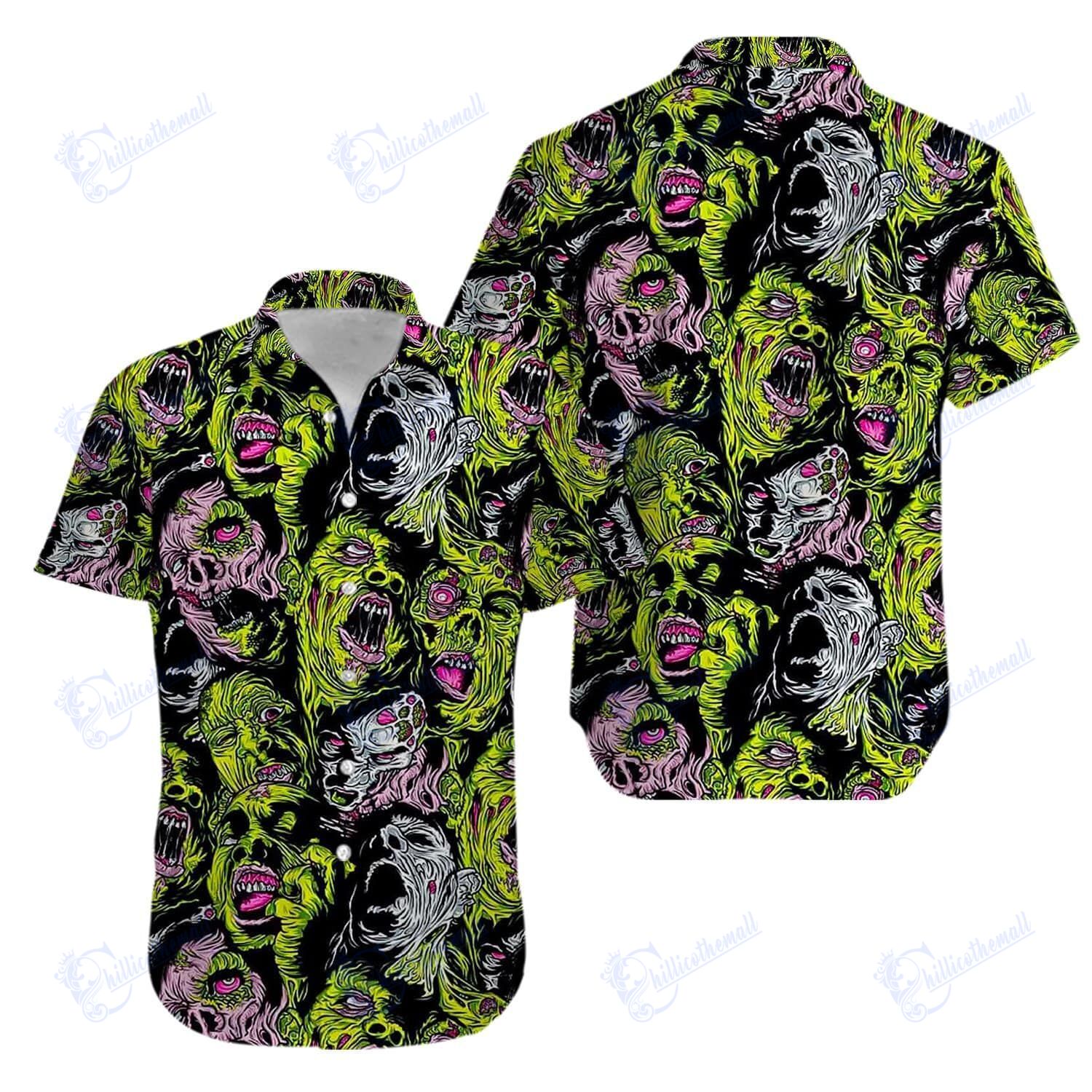 Zombies Green Hawaiian Aloha Shirts