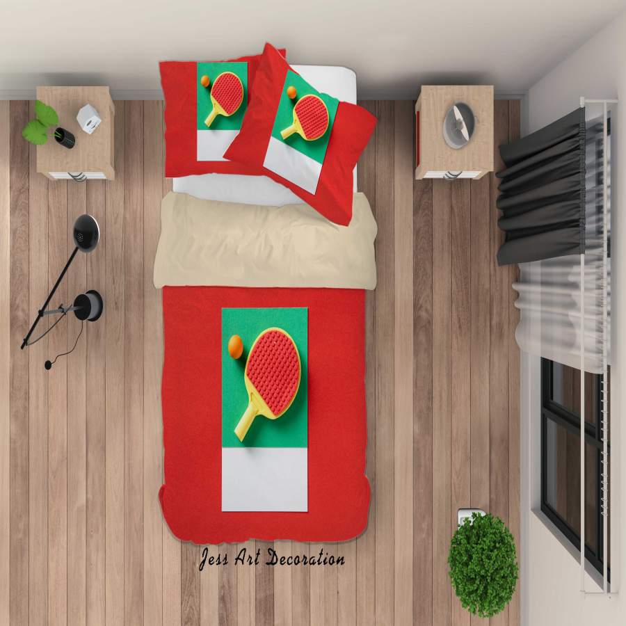 3D Red table Tennis Racket Quilt Cover Set Bedding Set Duvet Cover Pillowcases A041 LQH