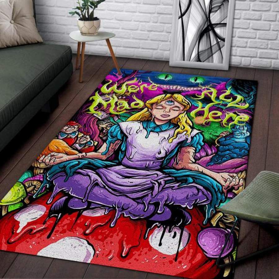 Alice in wonderland we’re all mad here area rug – HOME DECOR – BEDROOM LIVING ROOM DECOR