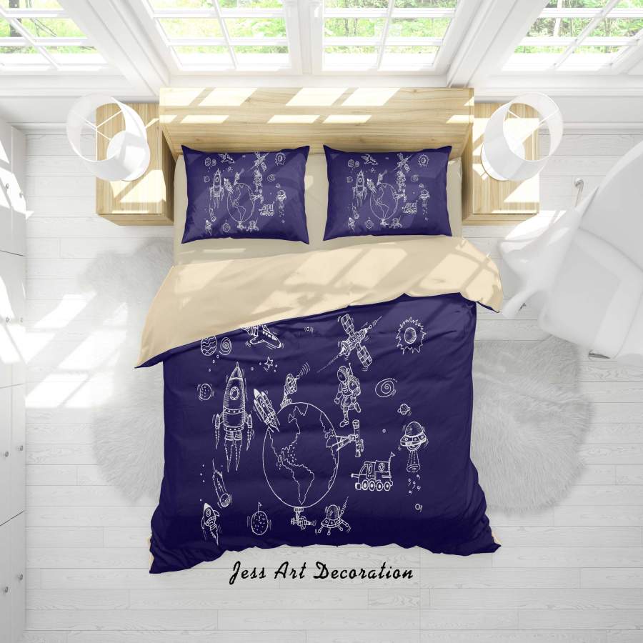 3D Rocket Astronaut Space Quilt Cover Set Bedding Set Duvet Cover Pillowcases A110 LQH