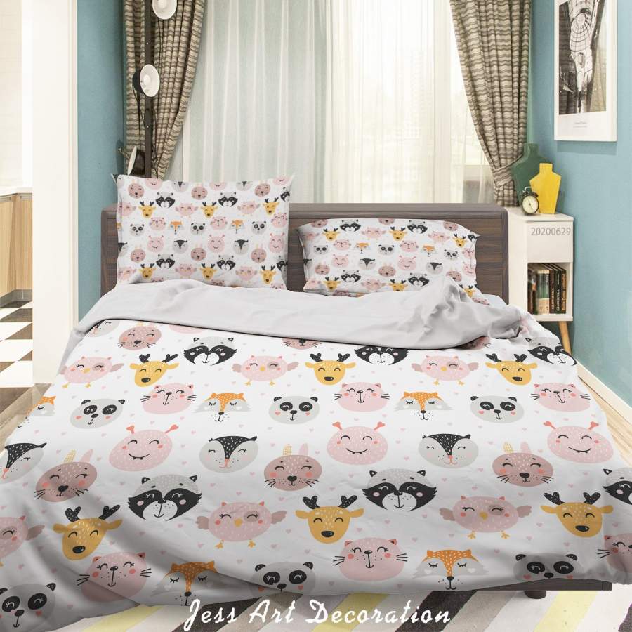 3D Cartoon Animal Head Quilt Cover Set Bedding Set Duvet Cover Pillowcases SF