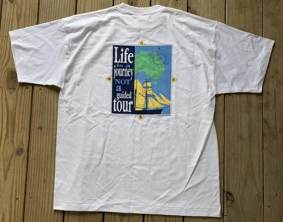 Vintage 90S Life Is A Journey Not A Guided Tour Boat White Shirtarge Shirt