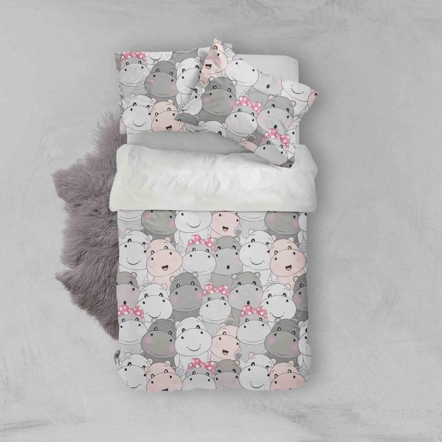 3D Cartoon Hippo Quilt Cover Set Bedding Set Pillowcases 118