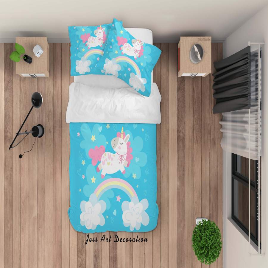 3D Blue Rainbow Unicorn Quilt Cover Set Bedding Set Duvet Cover Pillowcases SF73