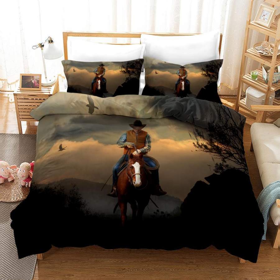 3D Cowboy Horses Nightfall Quilt Cover Set Bedding Set Pillowcases 6