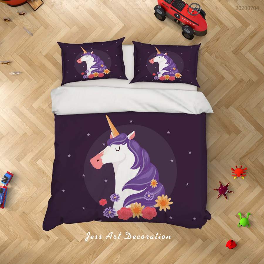 3D Dark Floral Unicorn Quilt Cover Set Bedding Set Duvet Cover Pillowcases SF239