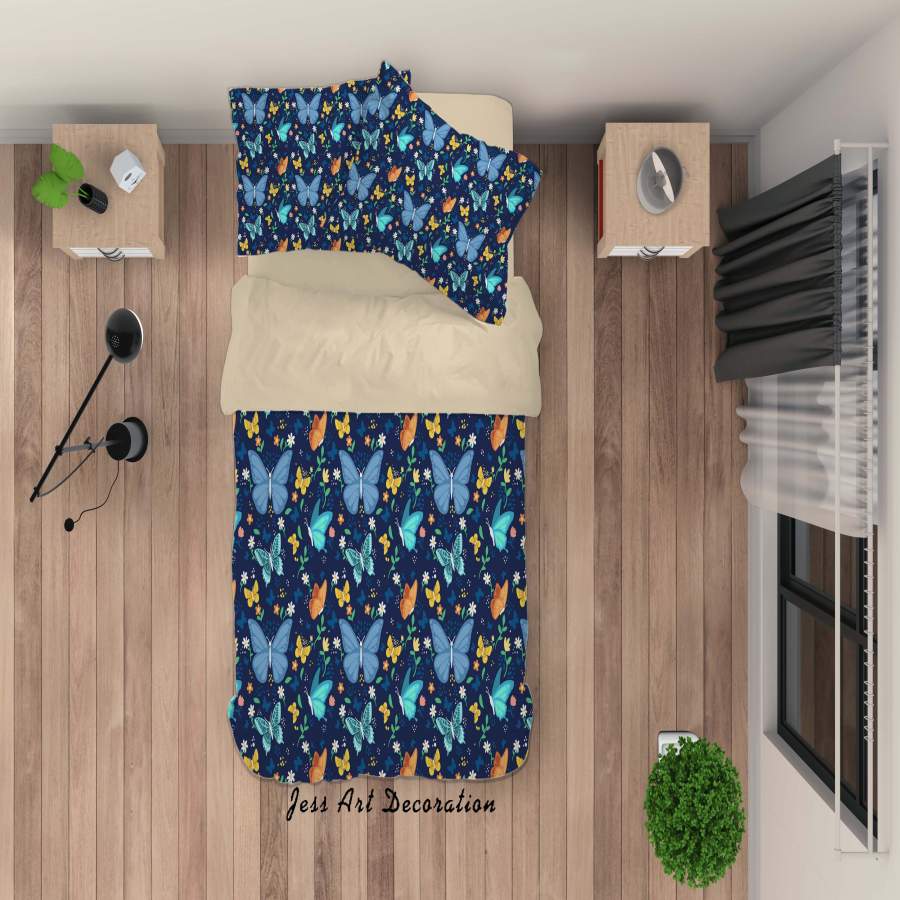 3D Blue Butterfly Quilt Cover Set Bedding Set Duvet Cover Pillowcases SF67