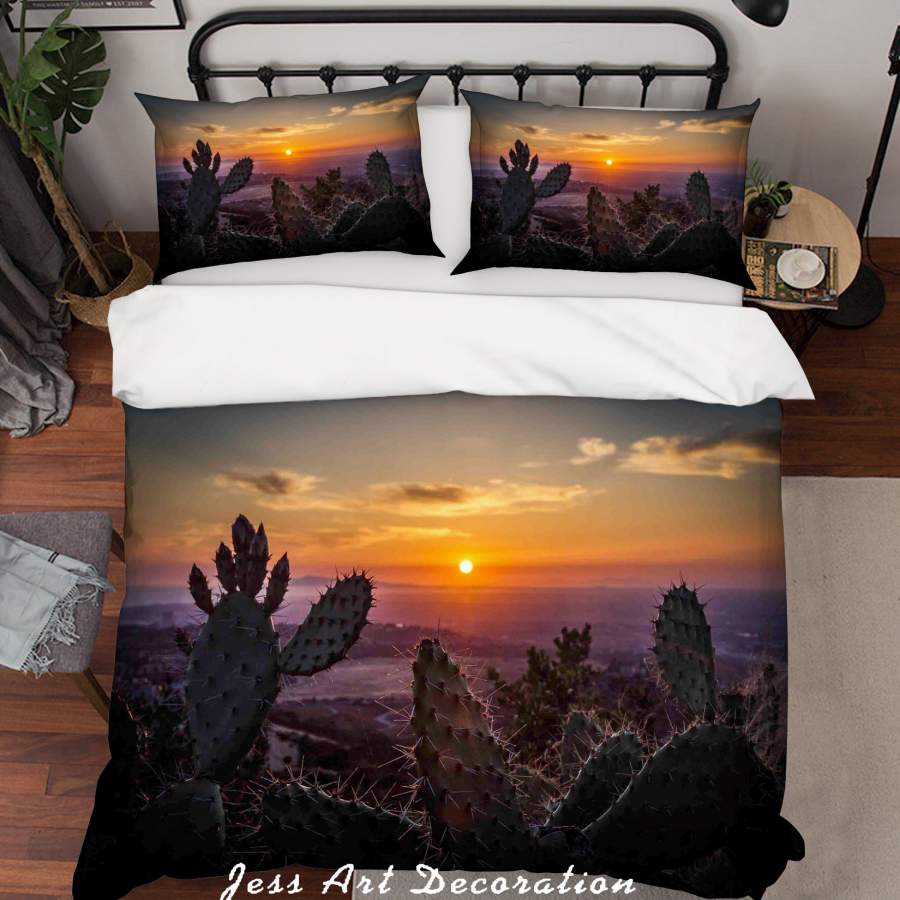 3D Cactus Sunset Sky Quilt Cover Set Bedding Set Duvet Cover Pillowcases LQH A142