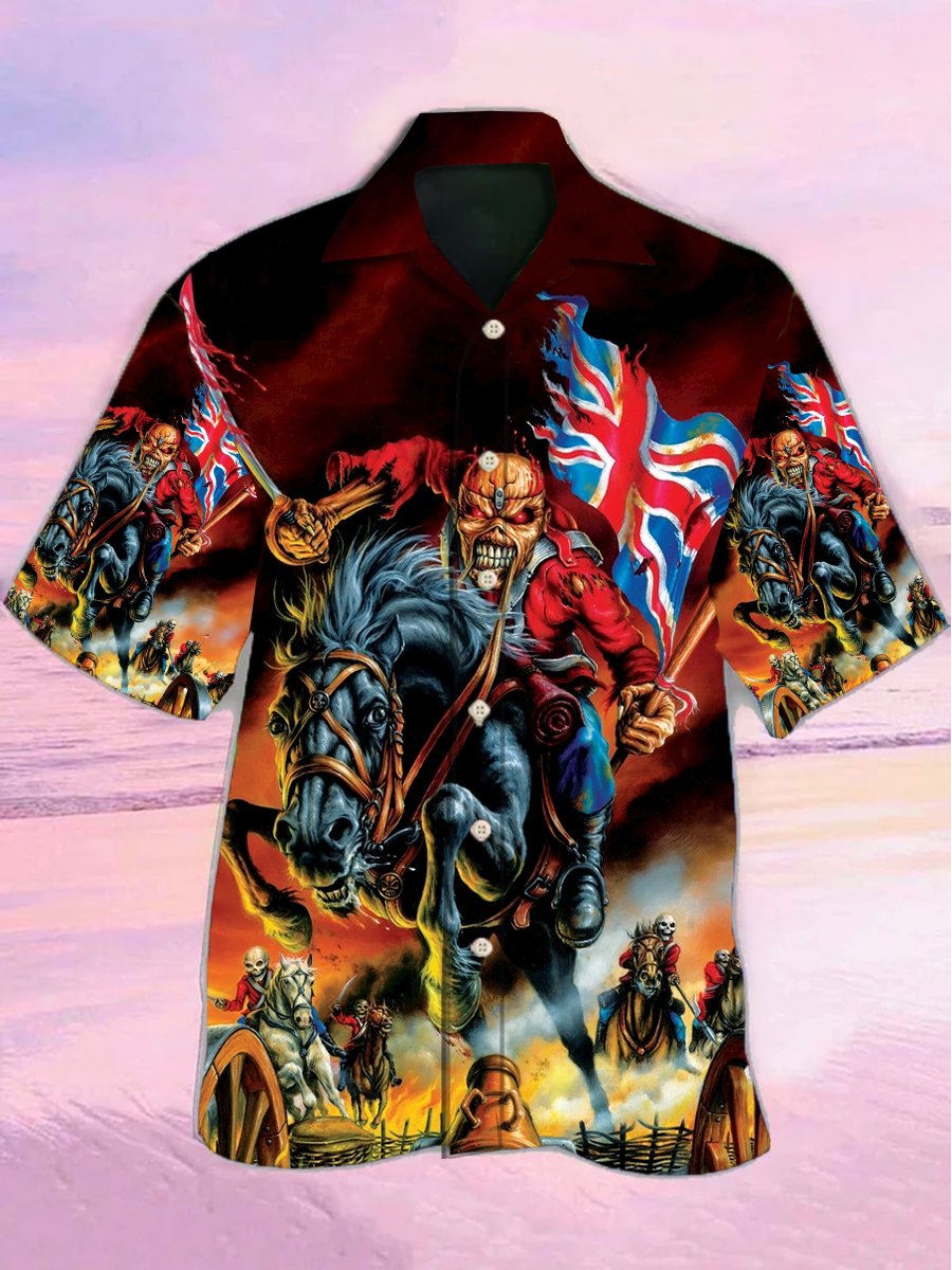 Vintage Skull Flag Print Short Sleeve Hawaiian Shirt