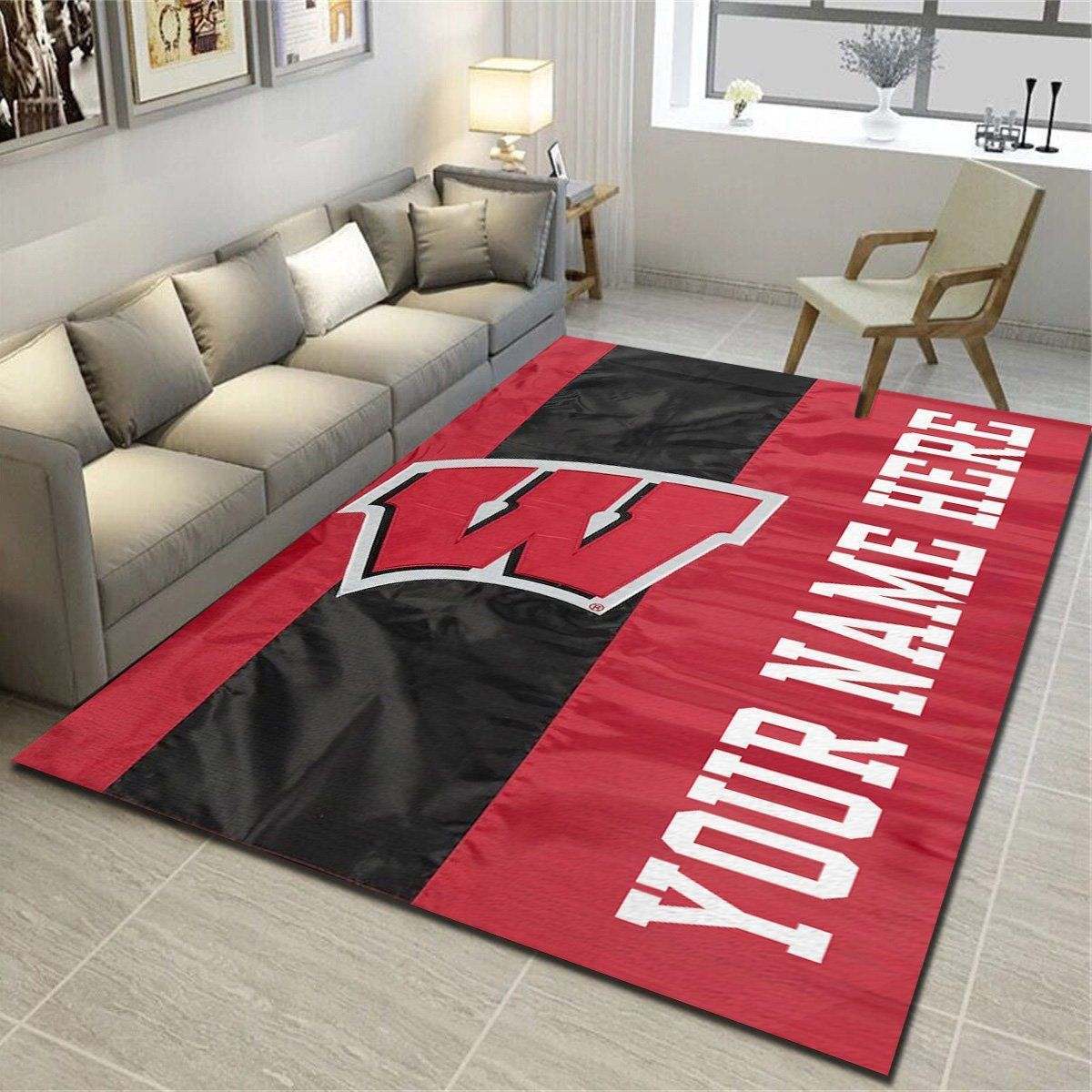 Wisconsin Badgers Personalized Area Rugs,Living Room Carpet,Customized Fan Cave Floor Mat