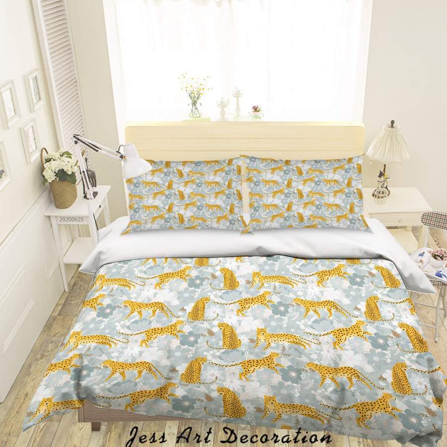 3D Leopard Floral Quilt Cover Set Bedding Set Duvet Cover Pillowcases SF73