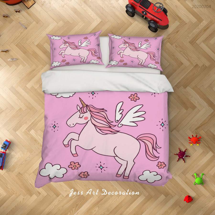 3D Pink Unicorn Quilt Cover Set Bedding Set Duvet Cover Pillowcases SF128