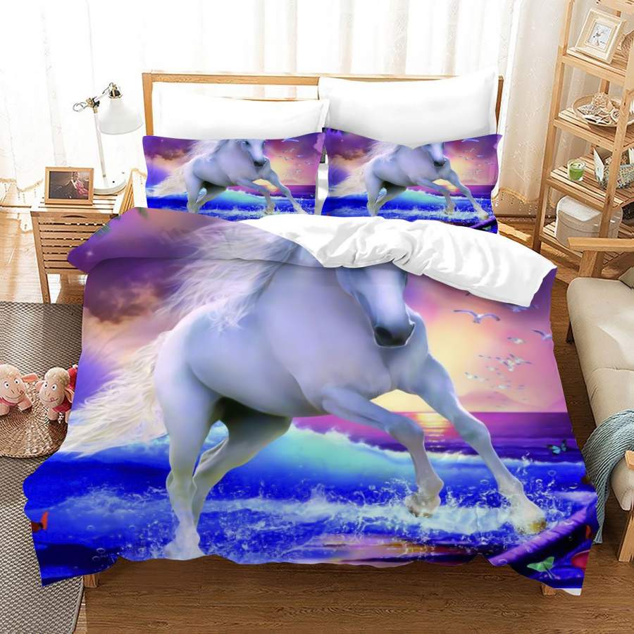 3D Blue Sea Unicorn Quilt Cover Set Bedding Set Duvet Cover Pillowcases JN1018