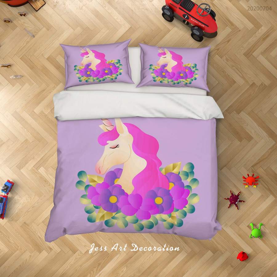 3D Purple Floral Unicorn Quilt Cover Set Bedding Set Duvet Cover Pillowcases SF230