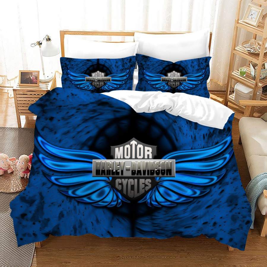 3D Blue Harley Davidson Motorcycle Quilt Cover Set Bedding Set Duvet Cover Pillowcases SF80