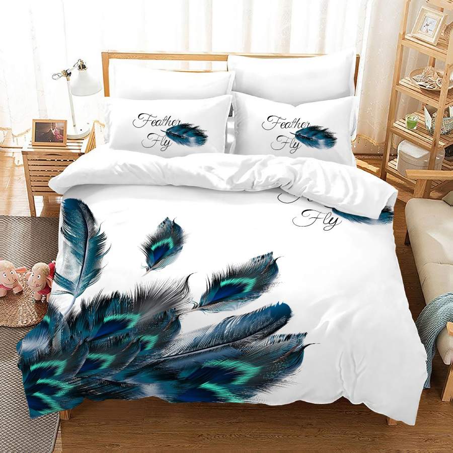 3D Peacock Feather Quilt Cover Set Bedding Set Duvet Cover Pillowcases JN 1130